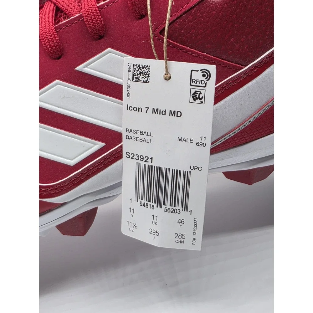 NEW Adidas Icon 7 Mid Cleats Red White Size 11.5 baseball softball mens